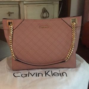 Blush pebbled leather Calvin Klein satchel